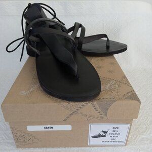 FREE PEOPLE Vacation Day Wrap Sandals in Black Leather Womens Size 8/38.5 NWB